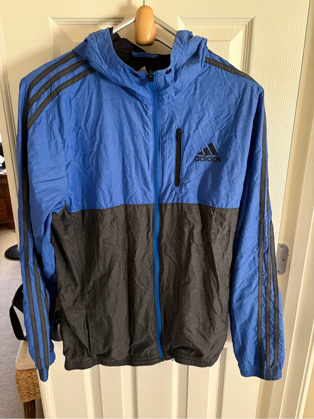 adidas Blue and Black Hooded Windbreaker Jacket